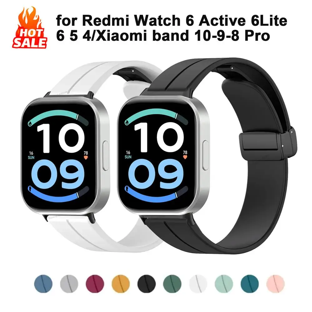 Silicone Strap For Redmi Watch 6 Active 6Lite 6 5 4 Magnetic Folding Buckle Watchband Sport Band For Mi Band 10/9/8 Pro Bracelet