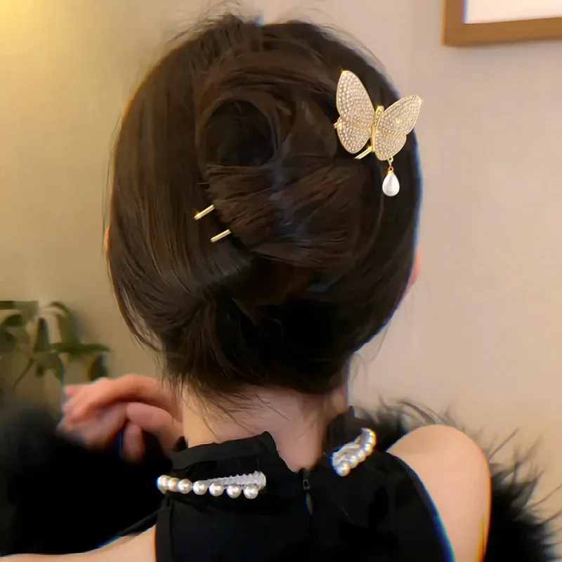 العتيقة نمط اللؤلؤ حجر الراين الراقية U على شكل شرابة دبوس الشعر النمط الصيني الجديد القوس عقال خوذة ملفوف الشعر التبعي