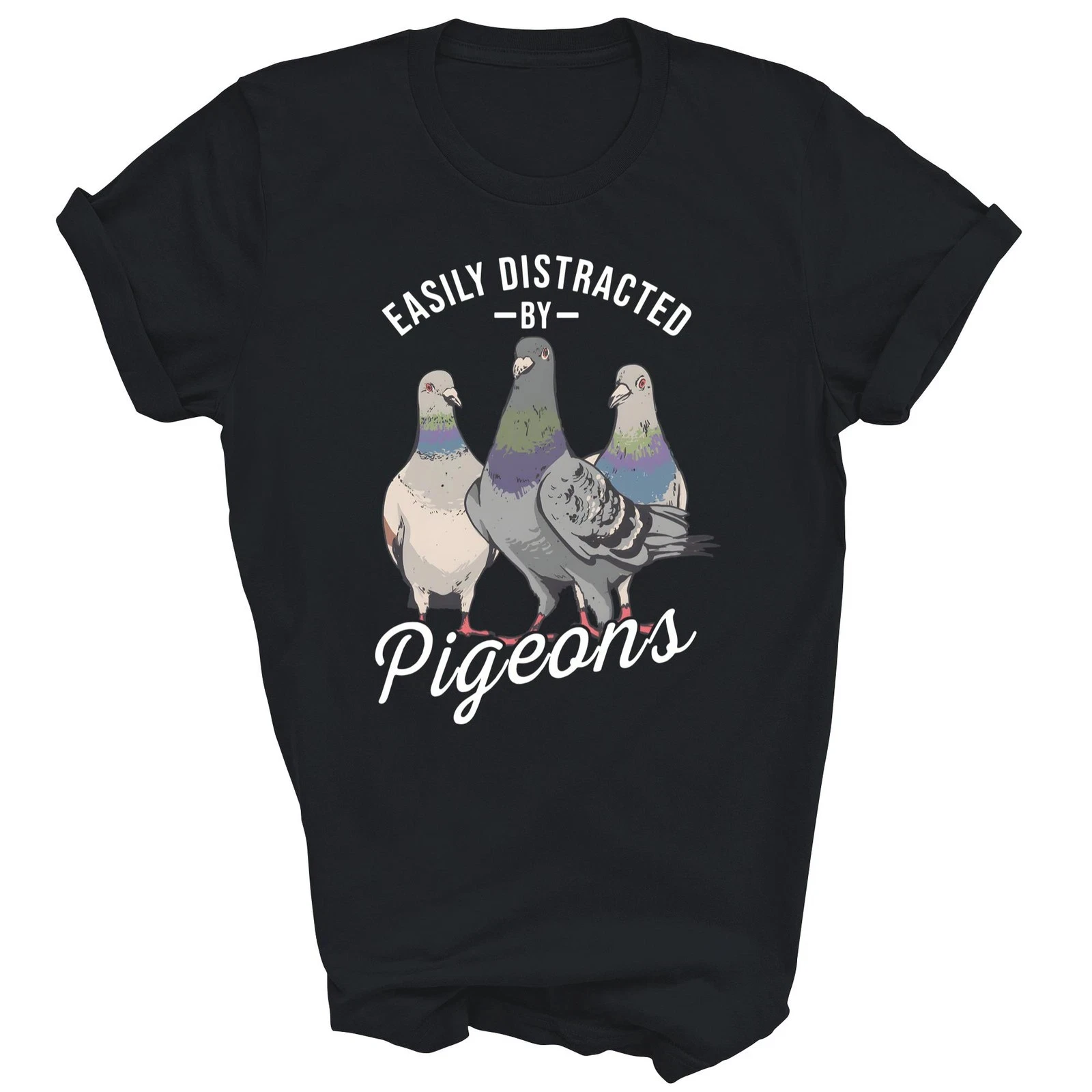 Easily Distracted By Pigeons T Shirt Men's Vintage Pigeon Lover Meme Streetwear Oversize Cotton Blend Unisex Top All-season Tee