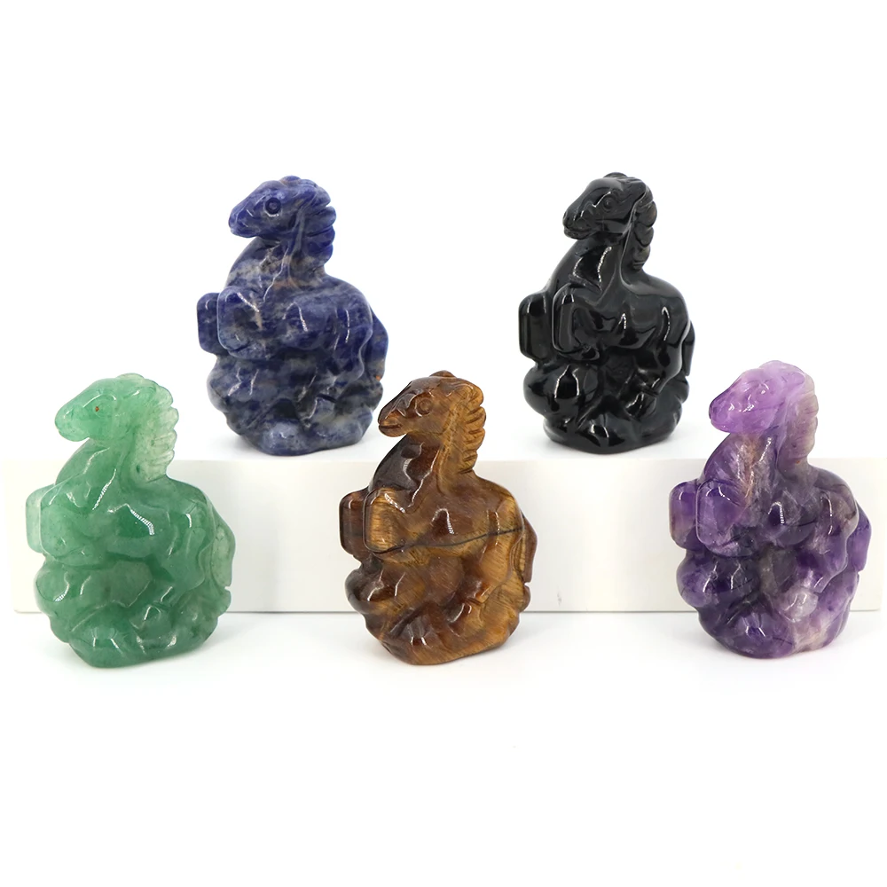 Natural Stone Horse Statue Crafts Home Room Decoration Healing Crystal Gemstone Hand Carved Animal Figure Ornaments Holiday Gift