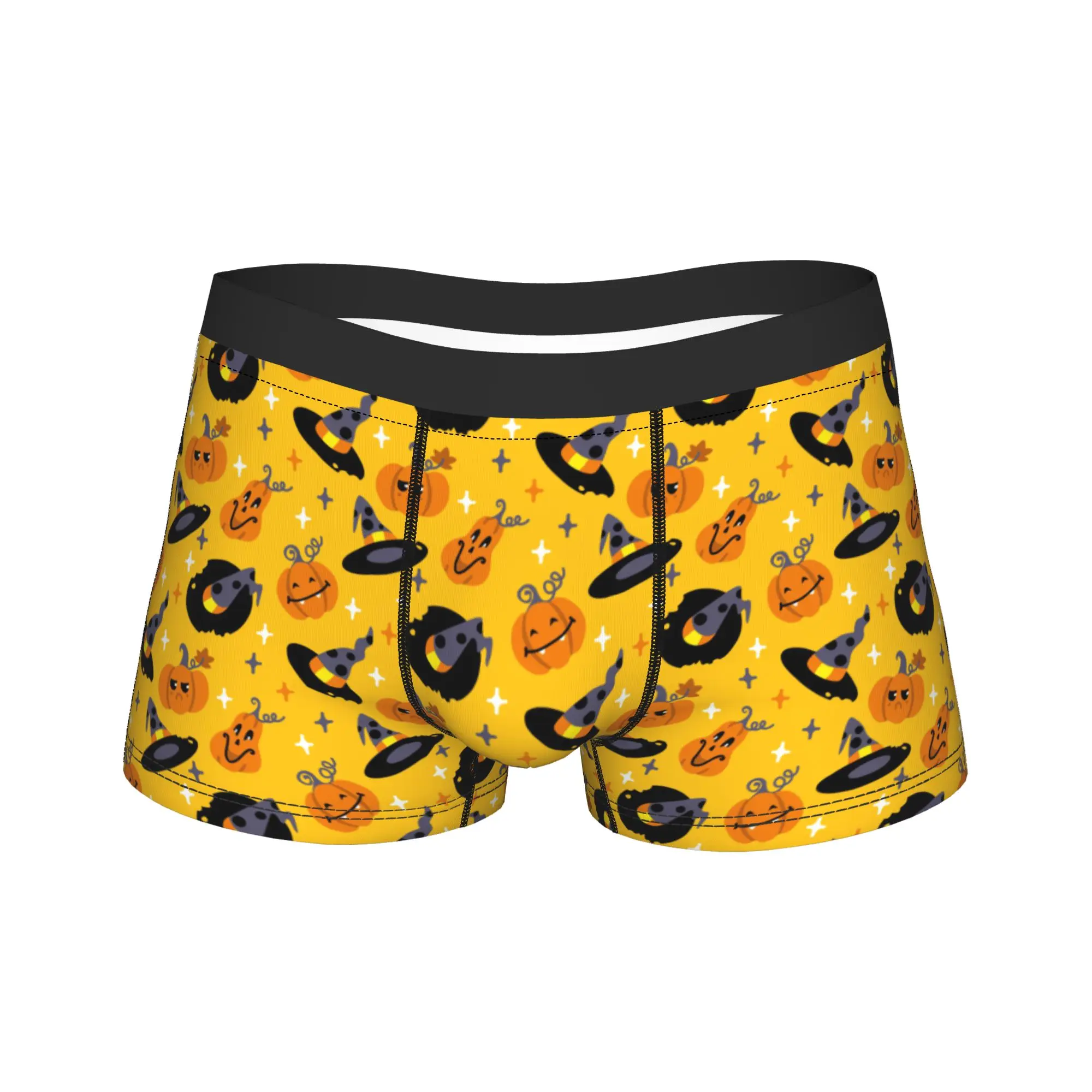 Man Halloween Pumpkin With Witch Hat Long Underwear  Sexy Boxer Briefs Shorts Panties Male Breathable Underpants Plus Size