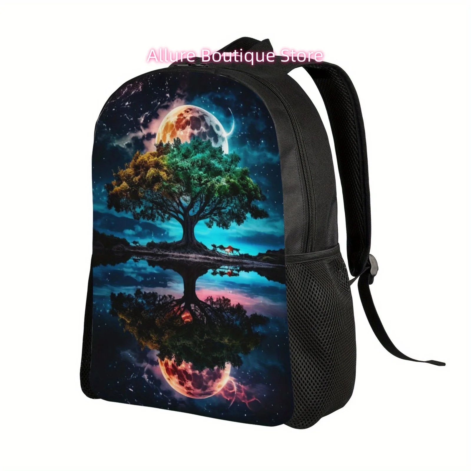 1pc Huge Tree Under Huge Moon Print Casual Backpack For Men Women, Simple Large Capacity Backpack, Computer Bag For Teacher Doct