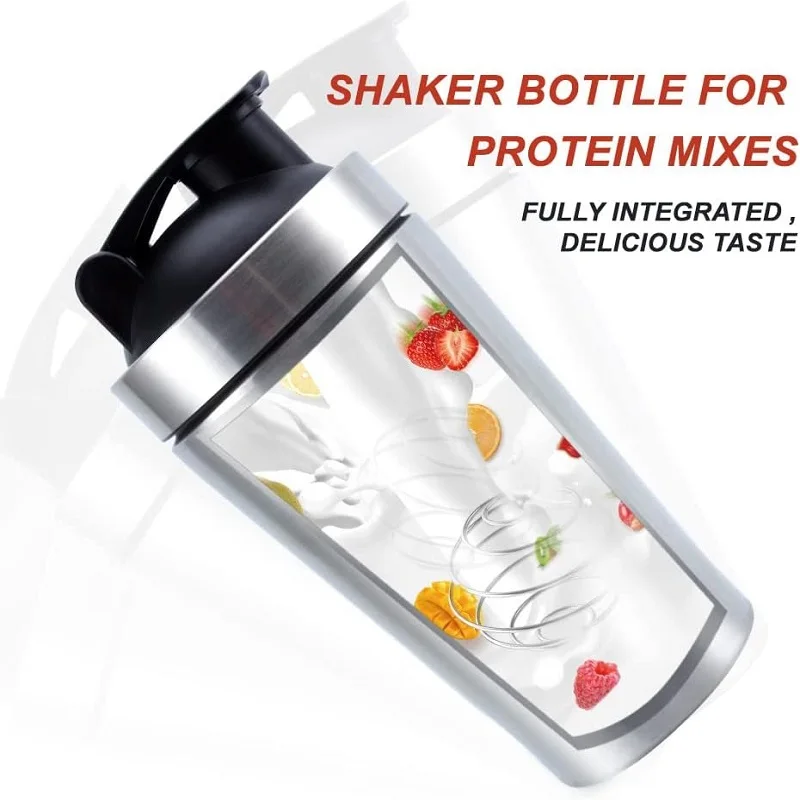 Edelstahl-Proteinpulver-Shaker-Flasche mit Stahlkugel, Auslaufsicher, für Fitnessstudio, Sport, Whey-Shakes, Fitness-Sportbecher – Detail 4