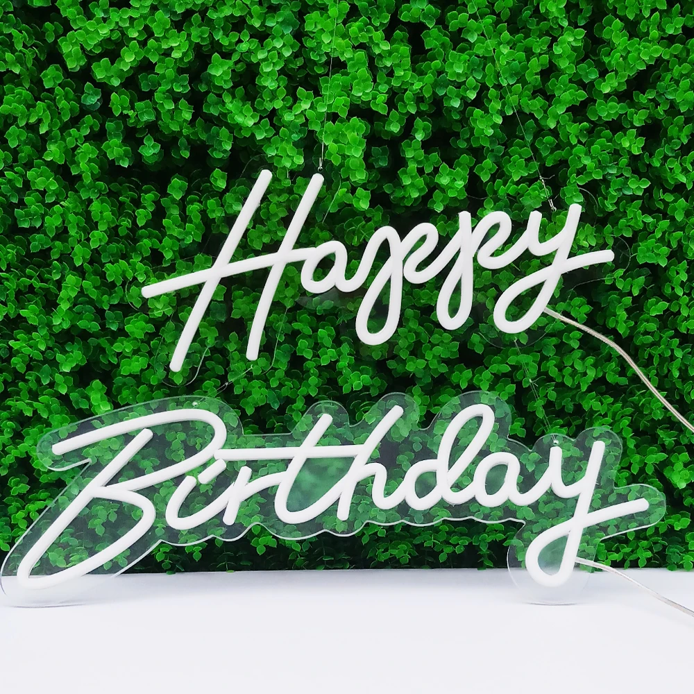 22in LED Happy Birthday Neon Birthday Party Sign Party Congratulations Gift, RGB Adjustable Letter Illuminated Background Decora