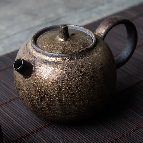 Japanese Style Rough Pottery Teapot, Tea Set With Gilded Glaze, Handmade Ceramic Teapot For Brewing Kung Fu Tea, Urgent Need