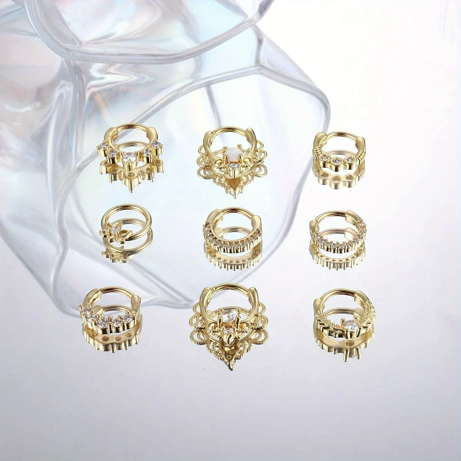 Drperfect 316L Stainless Steel Septum Rings Opal Daith Nose Rings CZ Cartilage Tragus Earrings Septum Clicker Piercing Jewerly