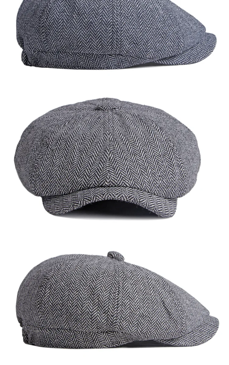 Männer Frauen Wolle Newsboy Caps Fischgräten Flache Kappen Kaffee Britischen Gatsby Caps Herbst Winter Warme Woolen Hüte Gorras – Detail 6