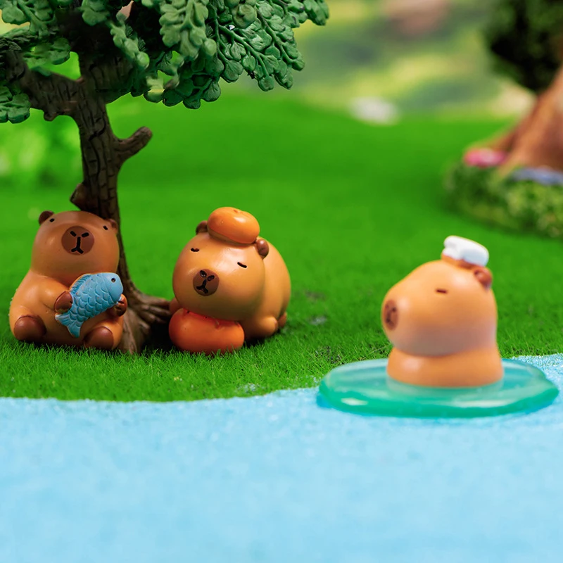 Resin Miniature Capybara Figurines Multicolor DIY Cartoon Capybara Statue Accessories Car Ornament Mini Animals Figurine