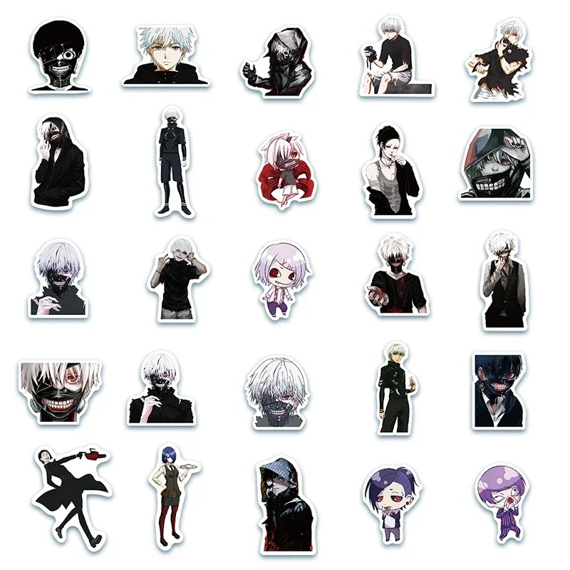 50pcs Anime Kaneki Ken Tokyo Ghoul Stickers Black and White Graffiti Sticker DIY Decorative Motorcycle Skateboard Phone Decal