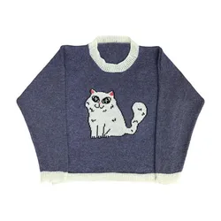 Women's Fun Animal O-Neck Pullover, Street Gothic Retro Sweater, Winter Warm Sweater, New Popular Style, Y2K Fashion, 2024