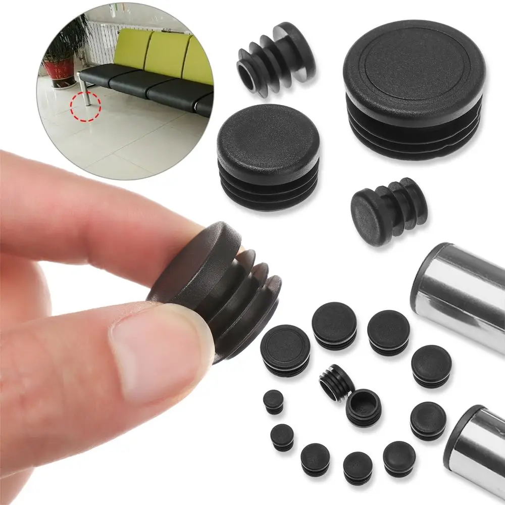 10pcs/pack Black Round Plastic Plug In Round Pipe Steel Pipe Inner Sleeve Plug Head Table Chair Foot Pad