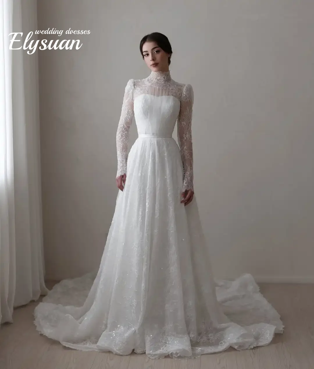 

Customized Muslim WeddingDresses Vestido De Noiva Long Sleeve Dress Lace Bespoke Vestidos Novias Robe Mariage Novia