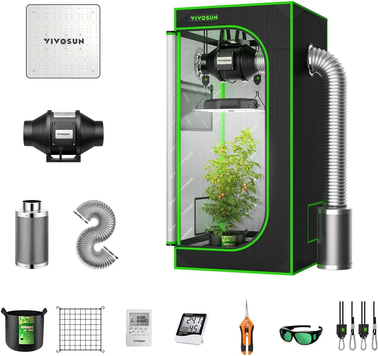 Grow Tent Complete System 2 X 2 Ft. Grow Tent Kit Complete with VS1000 Led Grow Light 4 Inch 190CFM Inline Fan, Carbon Filte