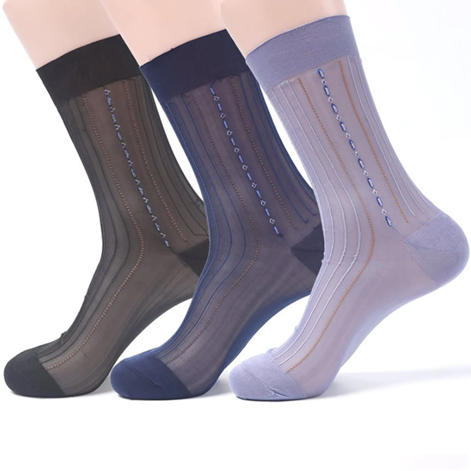 Ultradünne, atmungsaktive Nylon-Jacquard-Socken für Herren, geruchshemmend, bequeme Wadensocken, Senioren-Freizeitsocken, 12 x 27 cm