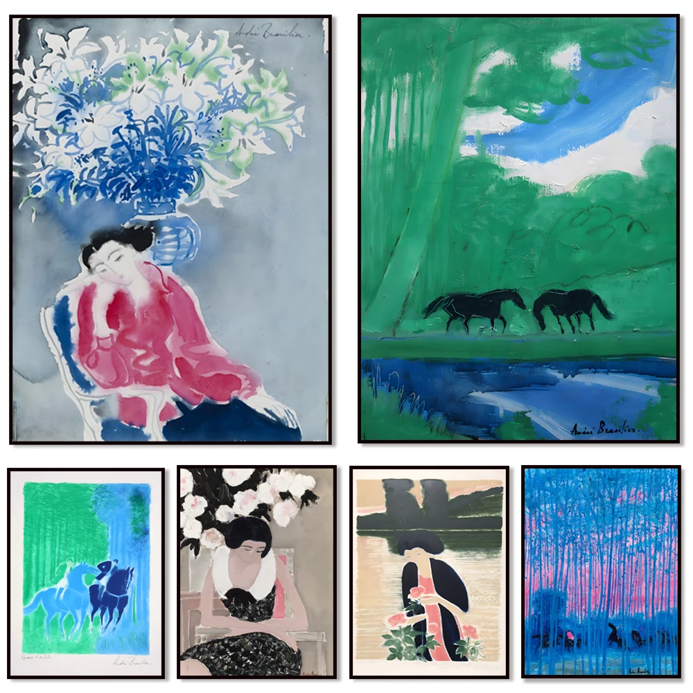 Trabajo de arte clásico de Francia 1929 ANDRE BRASILIER, pintura al óleo abstracta, póster de caballo, impresión en lienzo, arte de pared, decoración del hogar