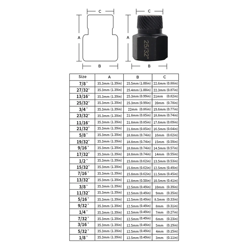 A98E-Set di estrattori per viti con scatola 25 pezzi Set di bulloni multi-spline a testa esagonale per rimozione bulloni arrotondati in acciaio legato al cromo molibdeno