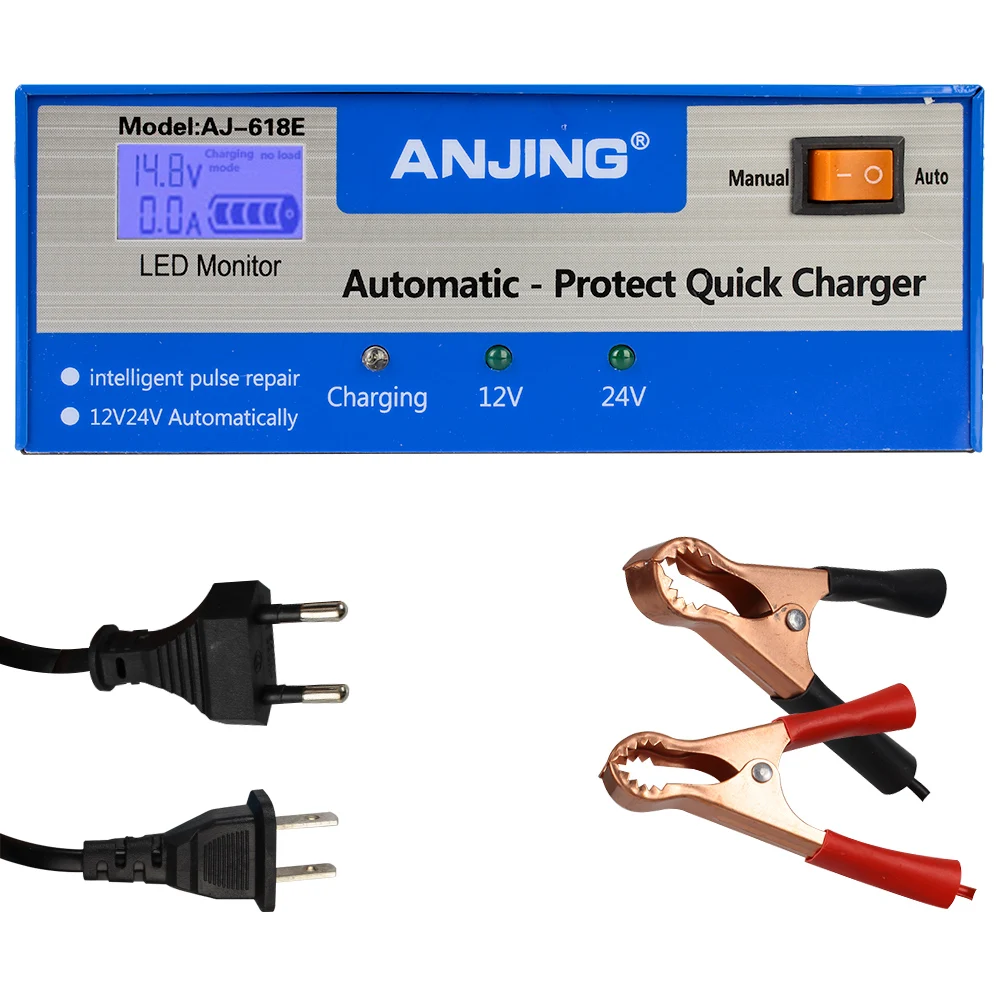 200AH 12/24V Auto Car Battery Charger Intelligent Pulse Repair EU/US Plug Lead Acid Battery With Adapter Full Automatic