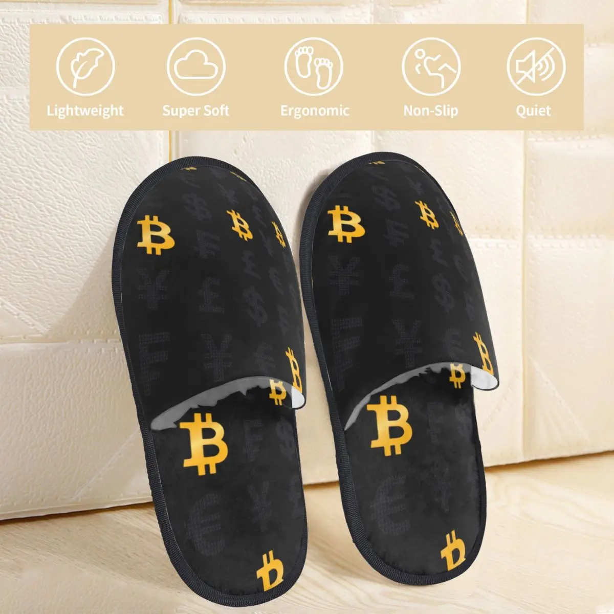 Indoor Warm Plush Slippers, Vintage Bitcoin Logo, Patn Yello, Home, Soft, Fluffy, Fashion, Winter