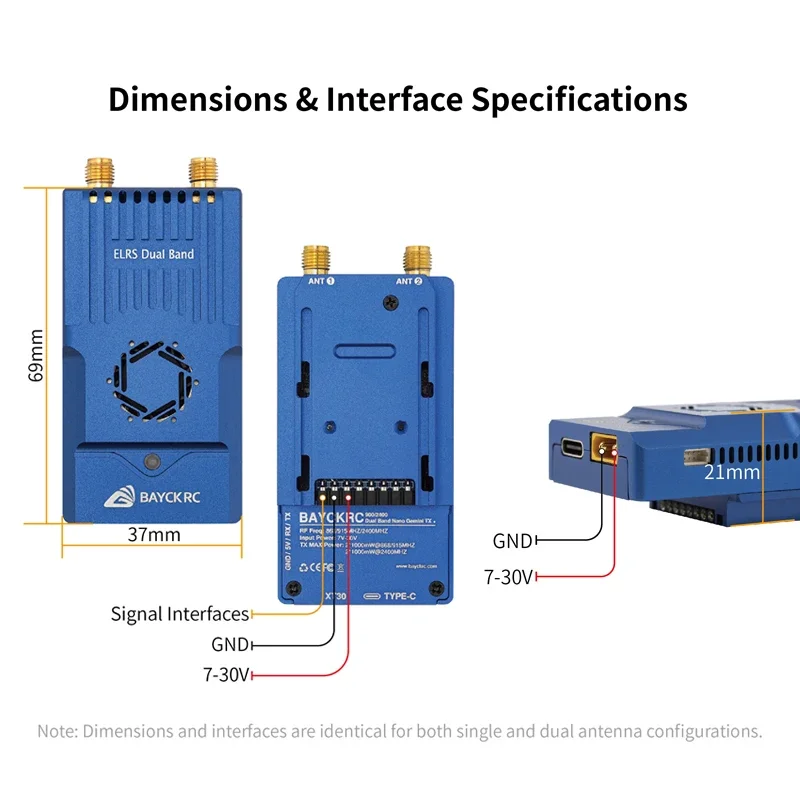 BAYCK Nano Dual Band TX-module 915 MHz / 2,4 GHz ELRS 1 W RF-modules Dubbele / enkele antenne Ingebouwde koelventilator voor FPV vasteland China