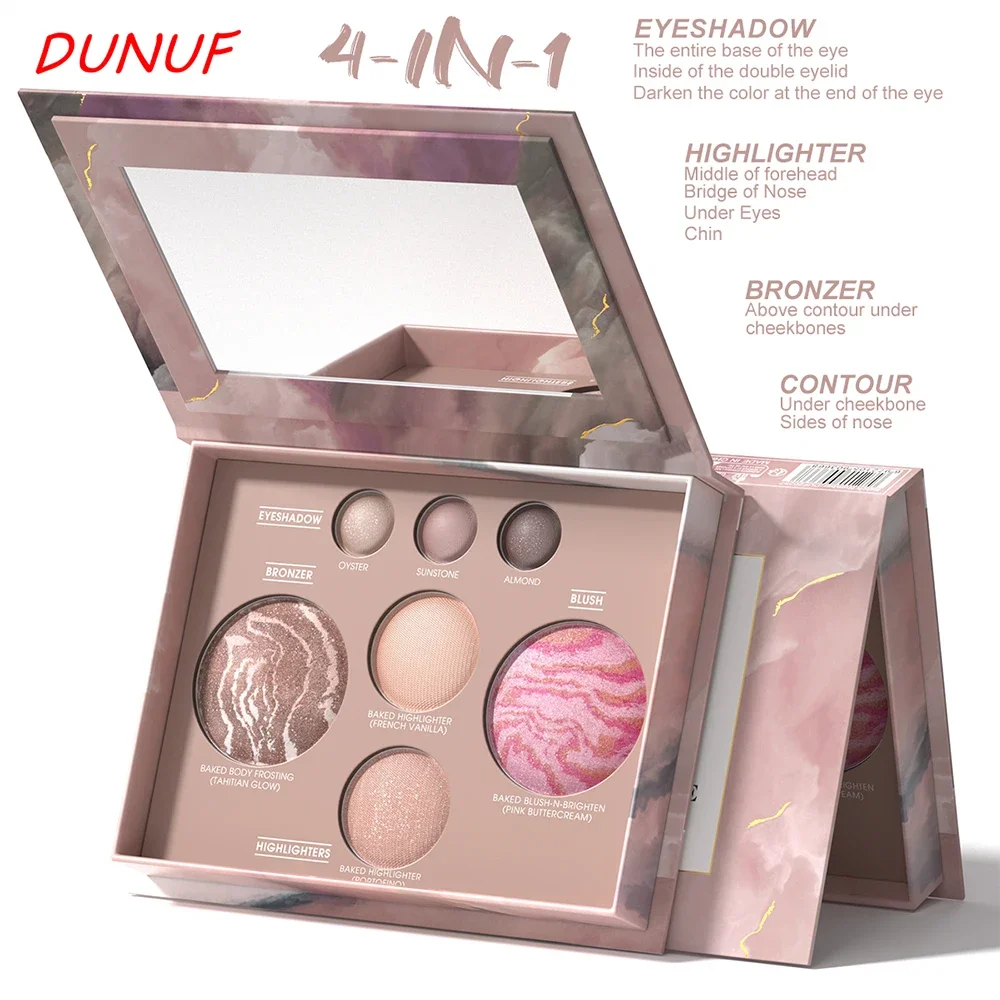 Gebakken Blush Palette Waterproof Langdurige Hooggepigmenteerde 4in1 Contour Oogschaduw Markeerstift Volgelaatsmake-up Essentials