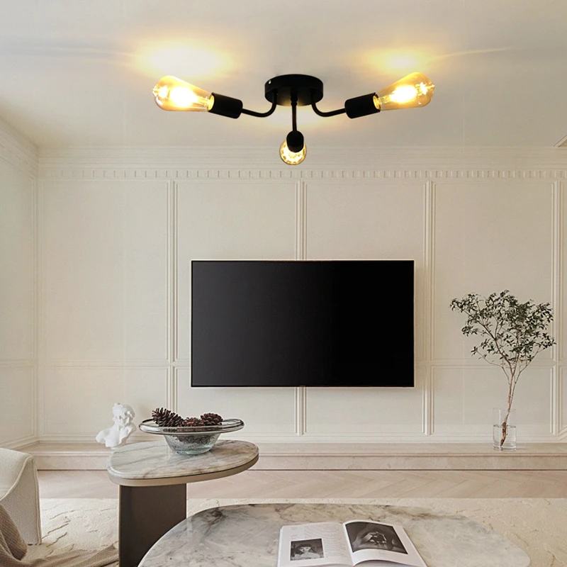 Vintage Ceiling Lights Multiple Rod Wrought Iron Ceiling Lamp E27 Bulb Living Room Lamparas for Home Lighting Fixtures