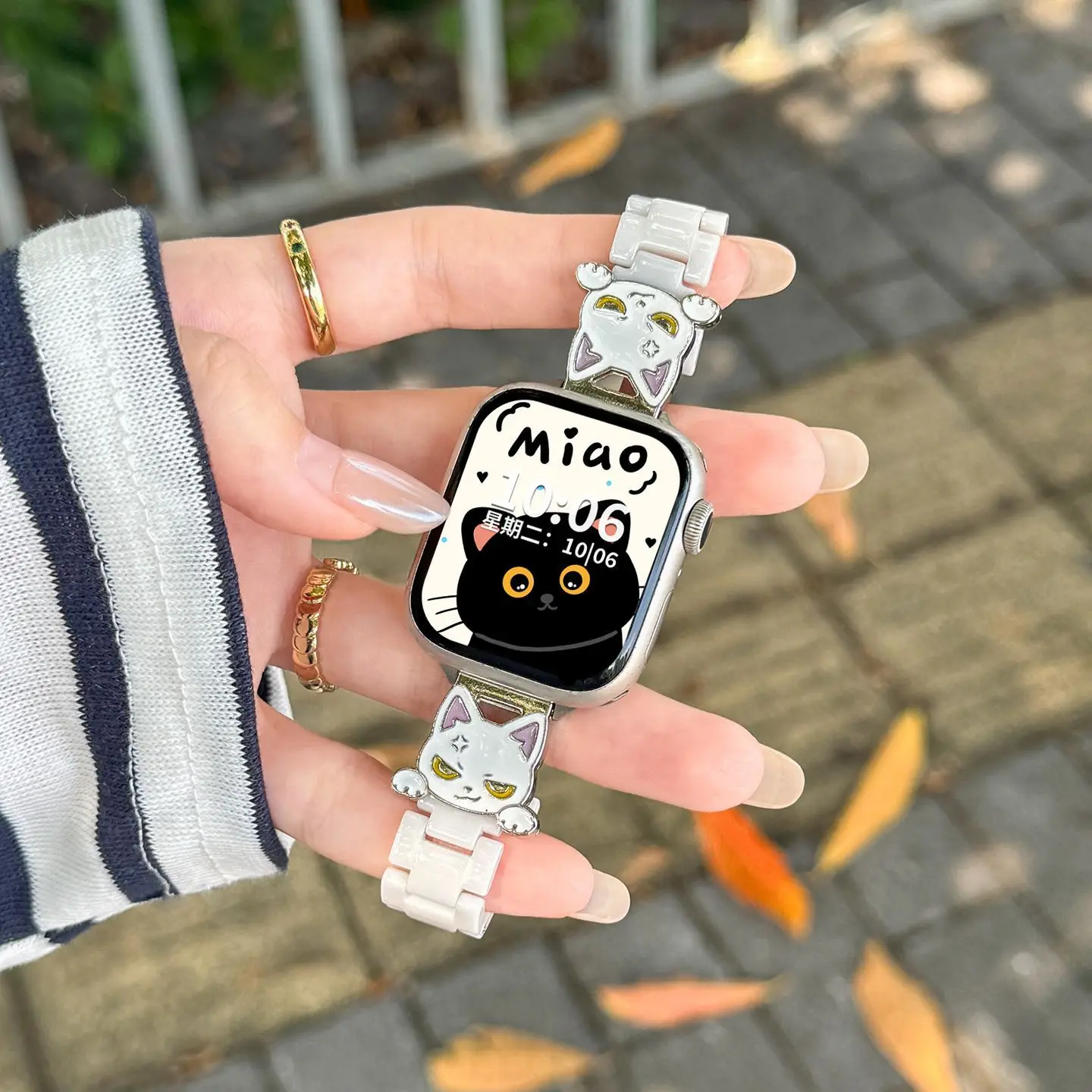 セラミック＆パッチワーク猫柄腕時計バンド-huawei-watch-fit-5-pro-fit-4-fit-3用、キュートな子猫プリントリストストラップ-スマートアクセサリー