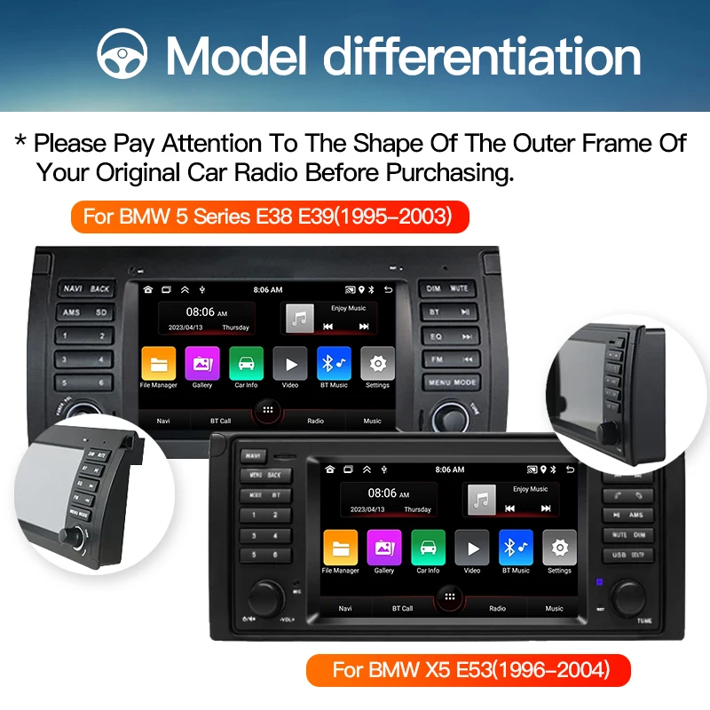 For BMW 5 Series X5 E39 E53 M5 520 523 525 528 530 Carplay Video Player Autoradio Car Radio Android 13 Auto Audio Multimedia GPS