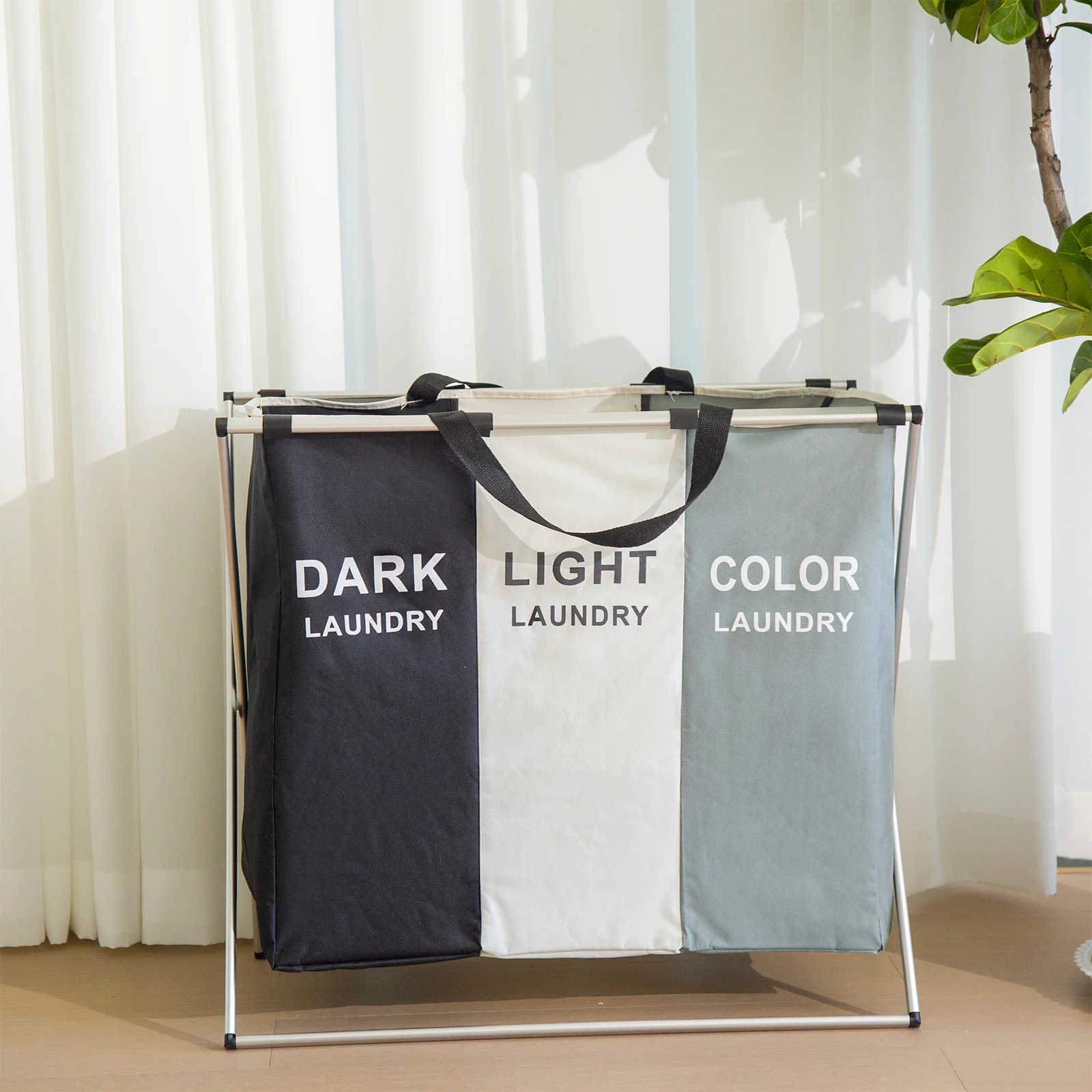 Large Laundry Basket (3 Sections), Separate Laundry Basket, Foldable Laundry Bucket, Dirt Storage Bag, 3 Sections Laundry Sorter image 2