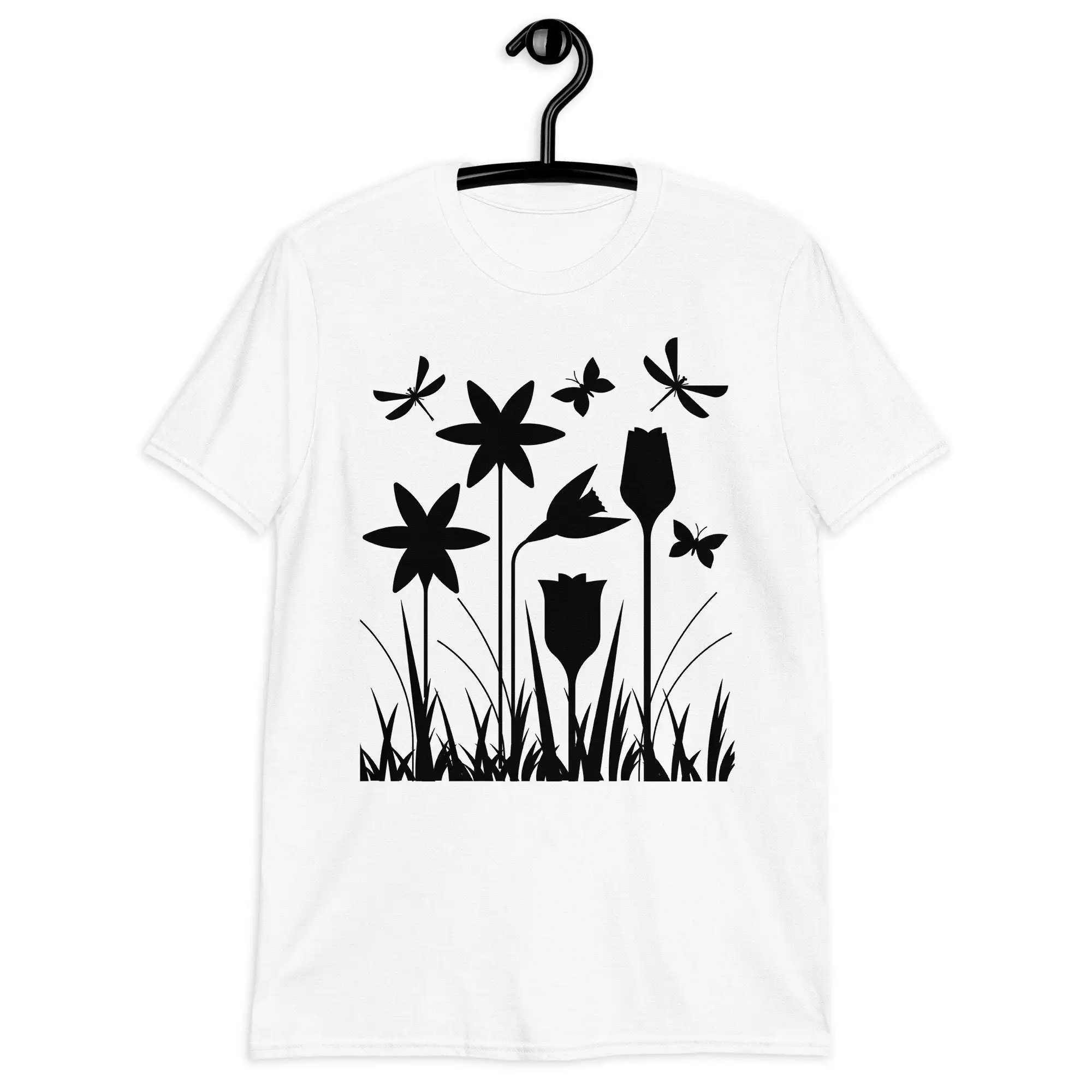 Wildflower shirt Flower tee Black Botanical Neutral t Market top Slimming festival