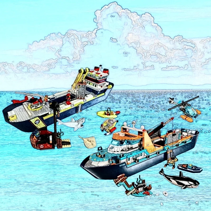 

Deep sea Marine Research Vessel Arctic Ship Building Blocks Model MOC Assemble Bricks Toys For Kids Boys and girls Christmas Gif