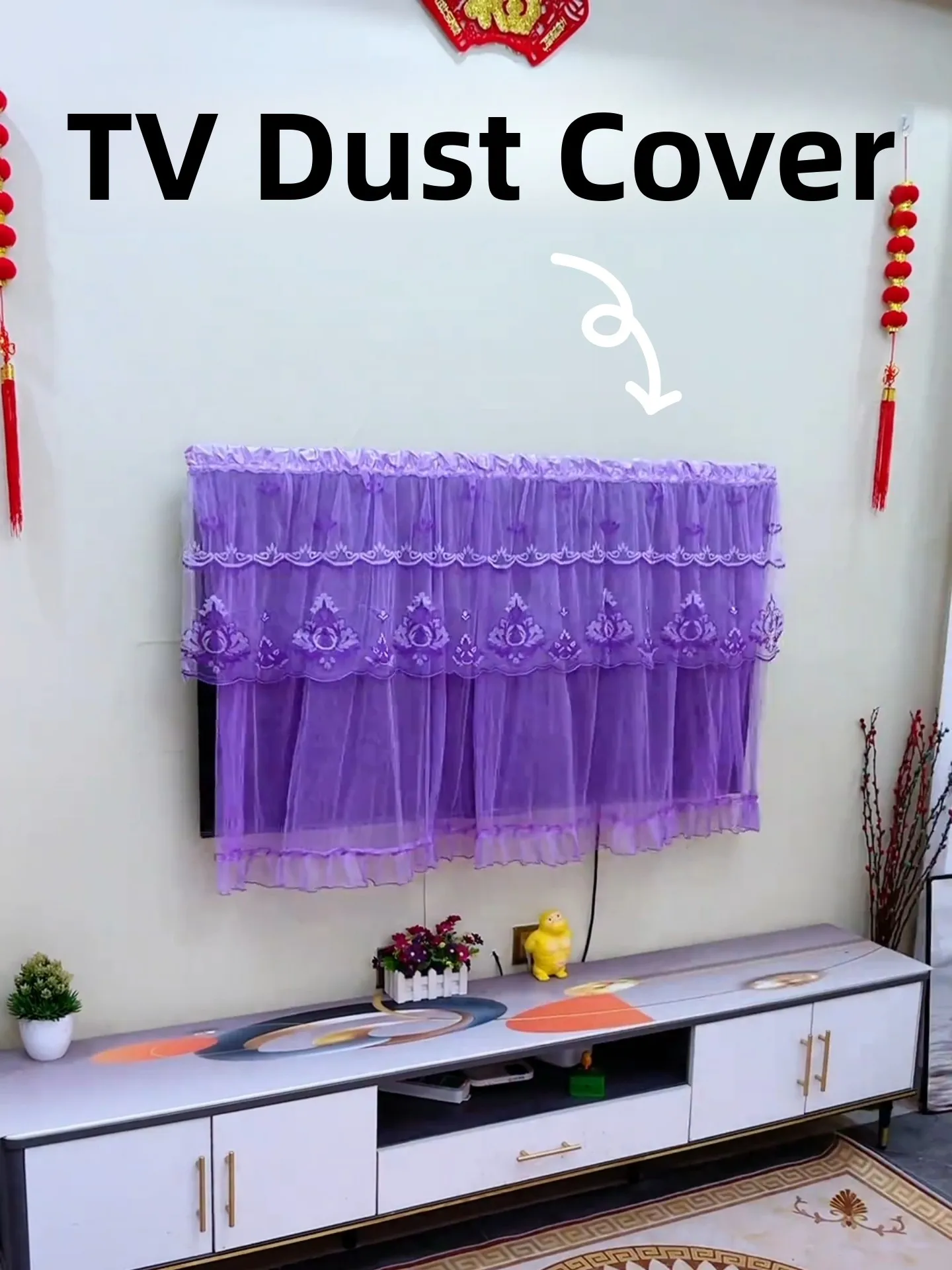 

Full Coverage Dustproof Cover Cloth for TV Wall Mounted Lace Decorated Both Sides Front And Back Protection Case Home Textile