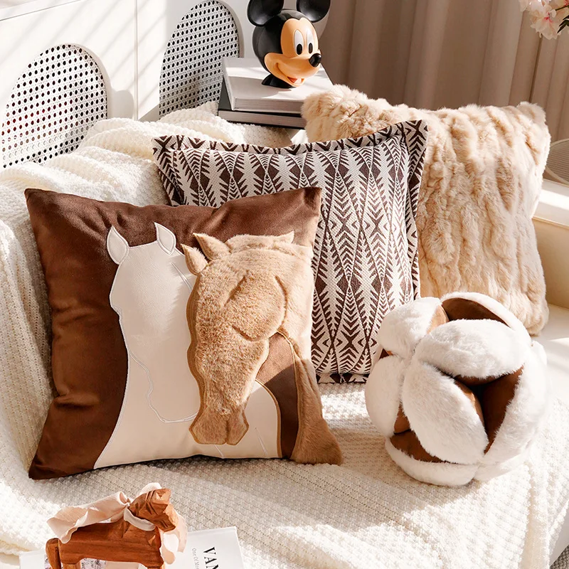 

30x50/45x45cm Maillard Retro Horse Cushion Cover Luxury Pillow Covers Decorative Sofa Bed Living Room Brown Throw Pillow Case