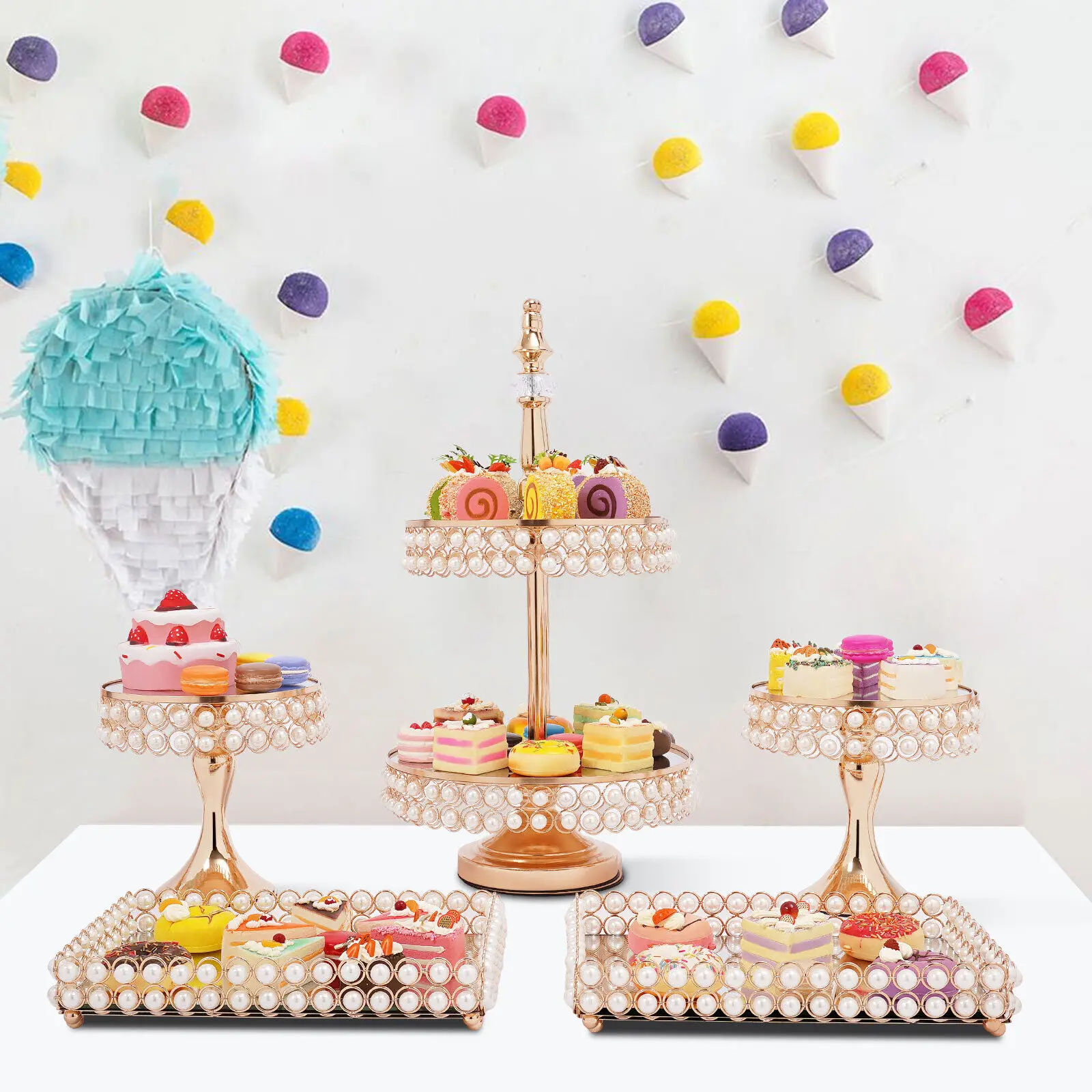 

9 Set Cake Stand Wedding Party Cupcake Display Plates Tower Dessert Decor Gold