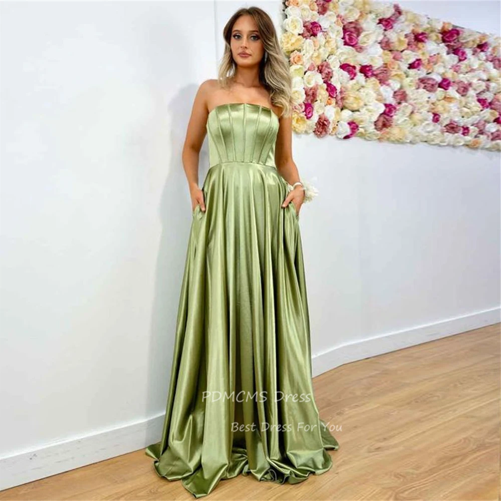 

Simple Green Saudi Arabic Women Evening Dresses Strapless Formal Party Prom Gowns Special Occasion Event Sexy Vestidos de fiesta