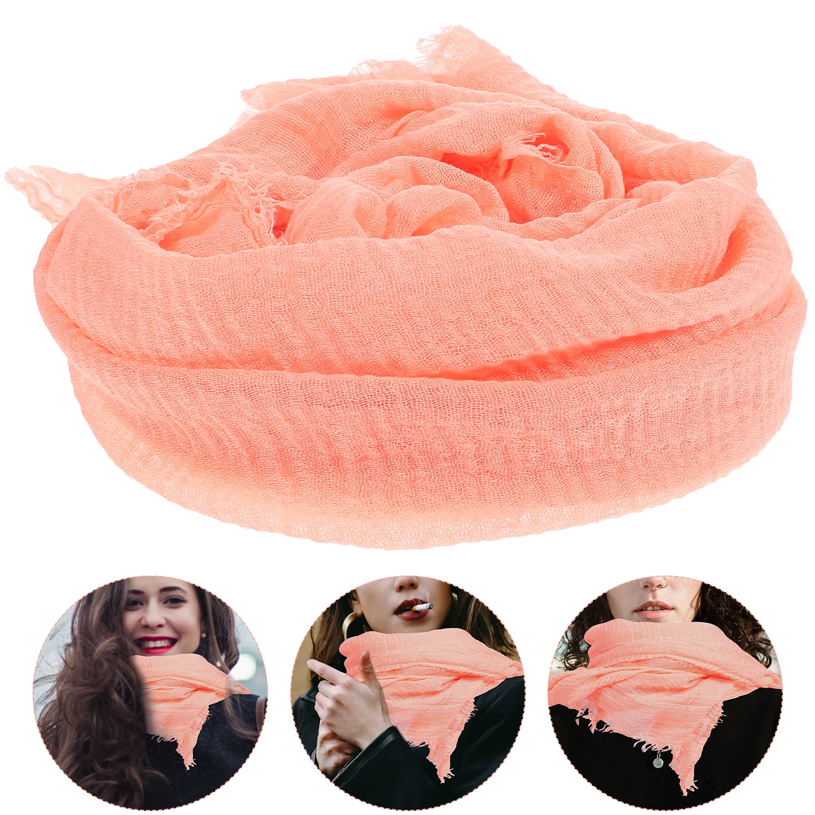 

Scarves Cotton and Linen Scarf Crumpled Style Simple Japanese Single Color Pink