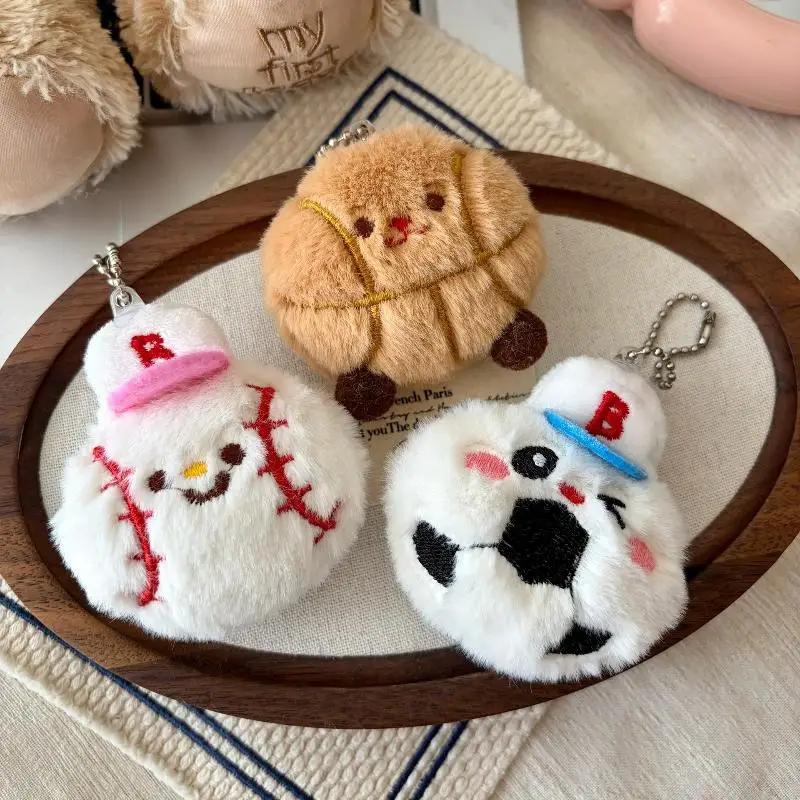 Cute Football And Badminton Plush Series Keychains For Women Bag Pendant Couple Car Key Chains Jewelry Gift Decoration Accessori