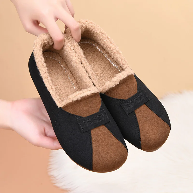 Cotton shoes for women 2025 new casual and plush thick mom shoes  fashionable and warm bean shoes for one foot