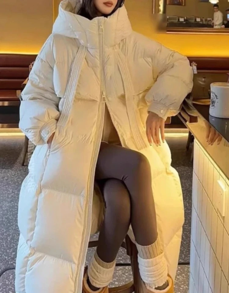 Fashions Long Women's Winter Loose Hooded Coats Thicken Warm White Duck Down Jacket High-end Parkas Light Outwear