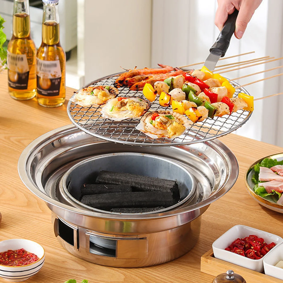 Kitchen Household BBQ Charcoal Grill Non-stick Multi-function Korean BBQ Grill Stainless Steel Charcoal Grill Stove For Camping