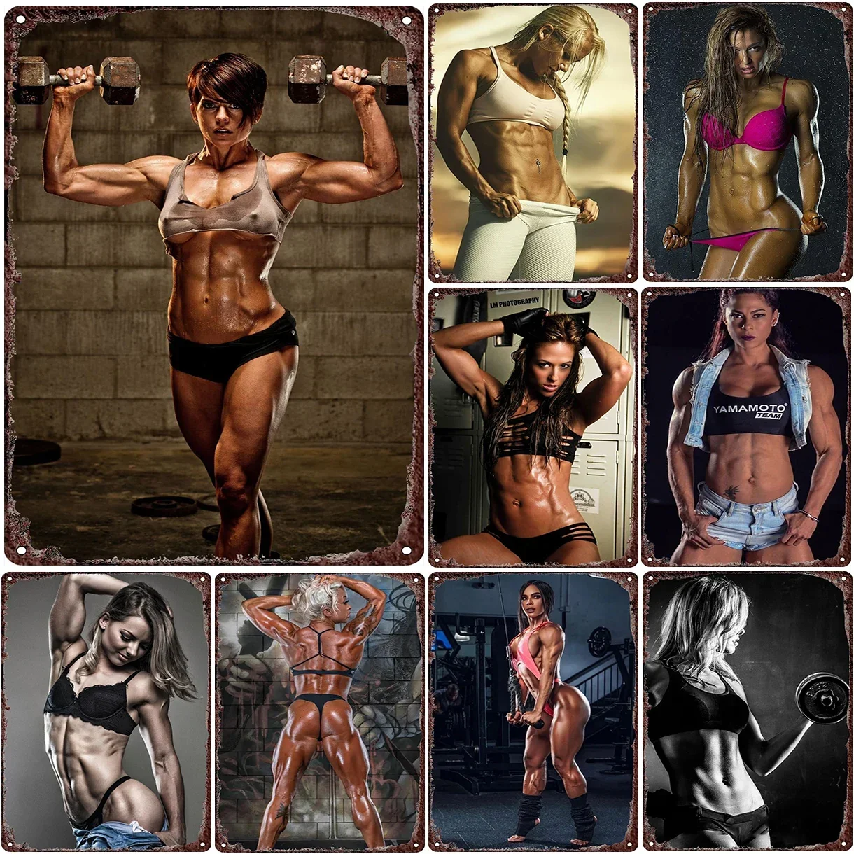 Carteles de chapa de Metal Vintage para Fitness, carteles de pared para entrenamiento muscular para mujeres, decoración para garaje, sala de juegos, gimnasio, cafetería, sala de estar y Club