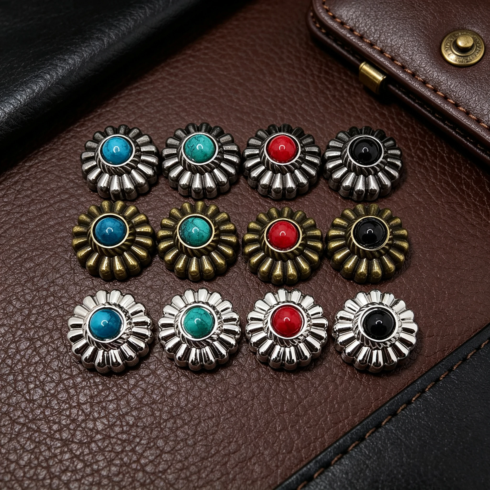 10 Stück Retro-Blumennieten, Chrysanthemen-Abzeichen, dekorative Metallknöpfe mit Schraubverschluss, Schnallen für DIY-Taschen und Kleidungszubehör – Detail 1