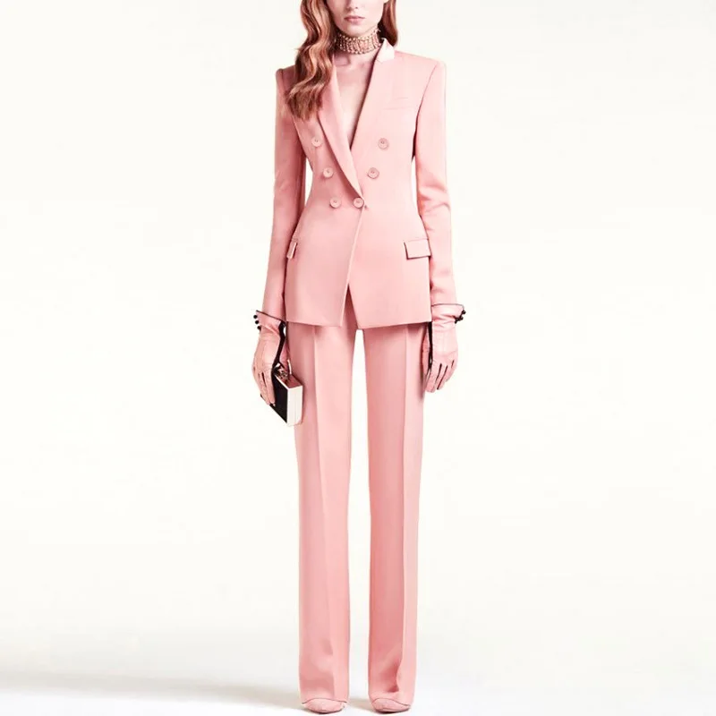 

Tesco Elegant Women Suit Full Sleeve Pink Blazer Coat 2 Piece Set Office Lady Streetwear Slim Fit Outfits For Working Party Wear