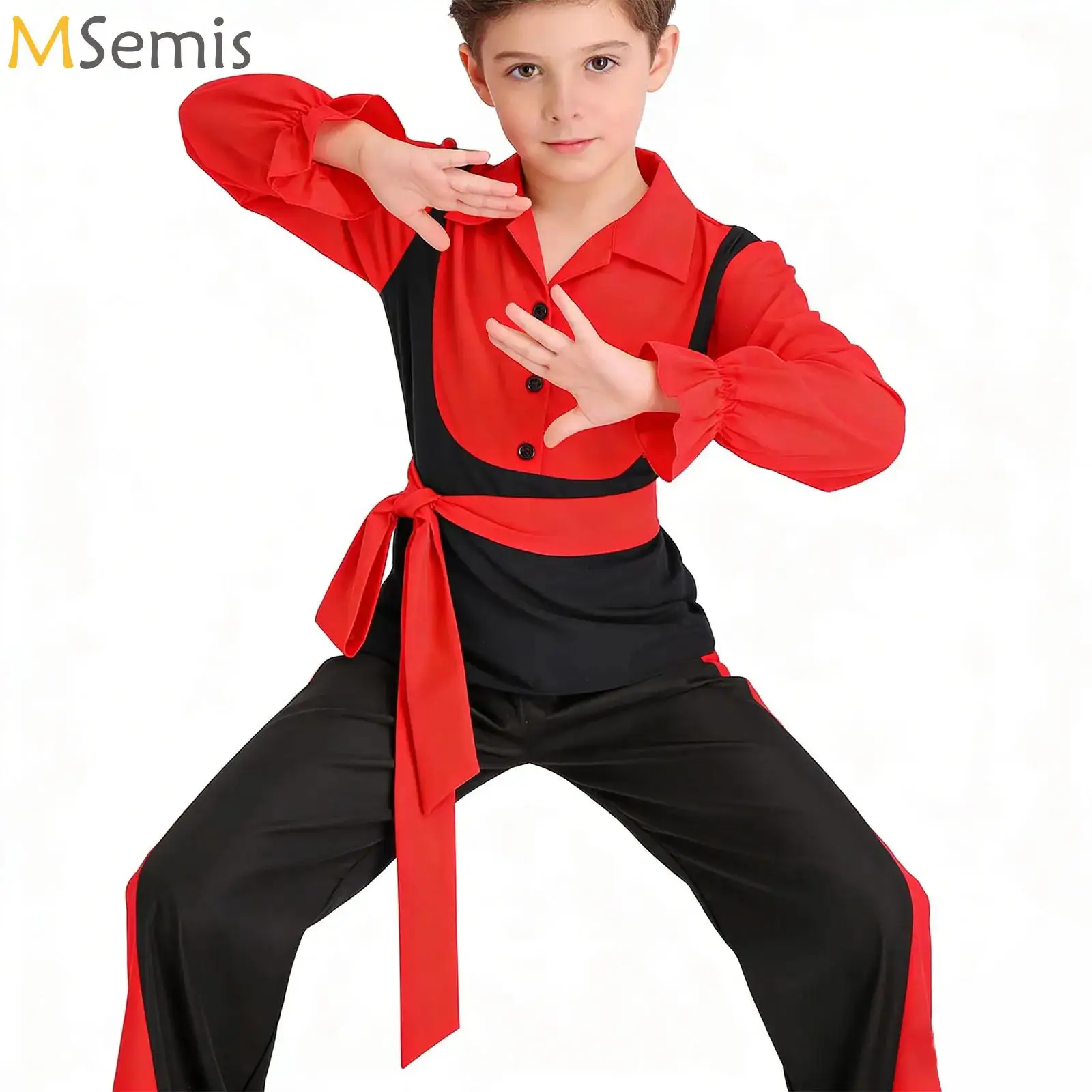 

Kids Boys Flamingo Dance Suit Figure Skating Samba Rumba Ballroom Latin Dance Performance Costume Halloween Carnival Cosplay Set