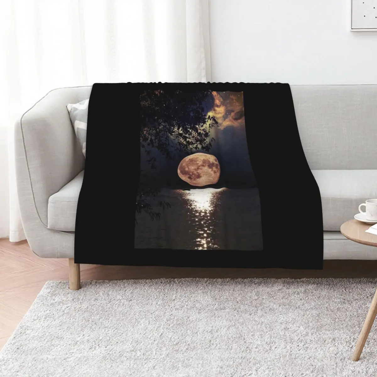 Wonderful View of the Moon at night Throw Blanket Multi-Purpose Camping Personalized Gift Furry Shaggy Baby Blankets