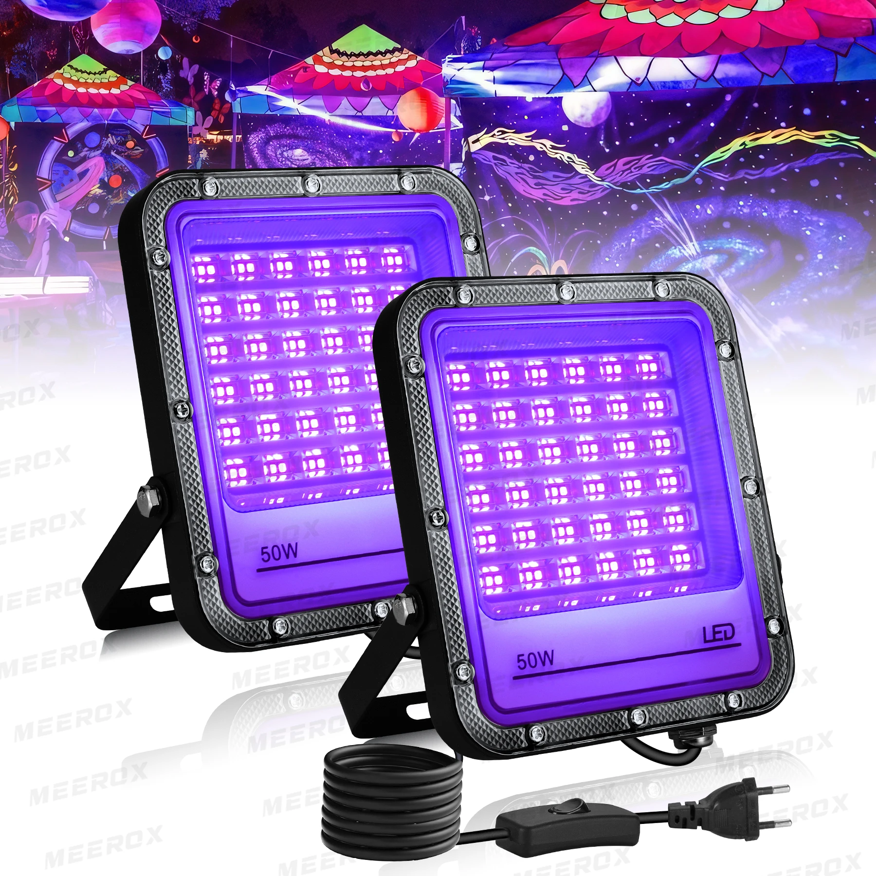 50W 100W 150W UV-Schwarzlicht Outdoor LED-Flutlicht mit Stecker LED-Scheinwerfer 395nm Lampe für Bar, Nachtclub, Party, Halloween
