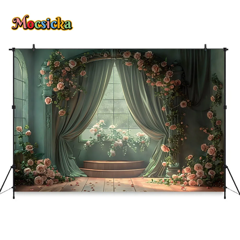 Retro Palace Photography Background Flower Wall Curtain Decor Girl Boudoir Backdrop Banner Wedding Birthday Portrait Studio Prop