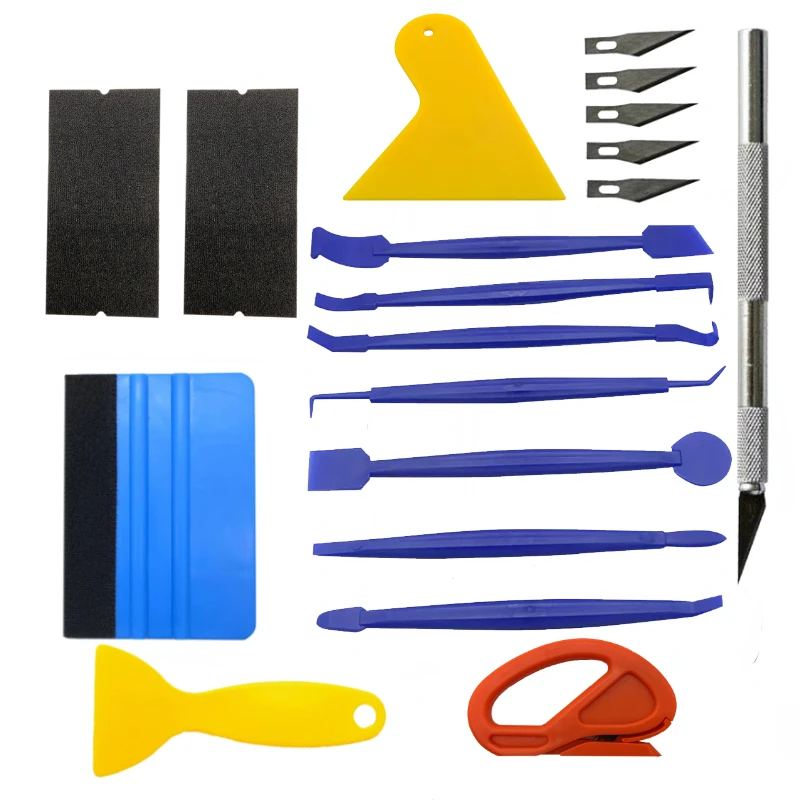 19Pcs/10Pcs Car Wrapping Vinyl Tool Kit Window Film Tint Tools Car Wrap Sticks Edge Trimming Squeegee Tinting Felt Edge Squeegee