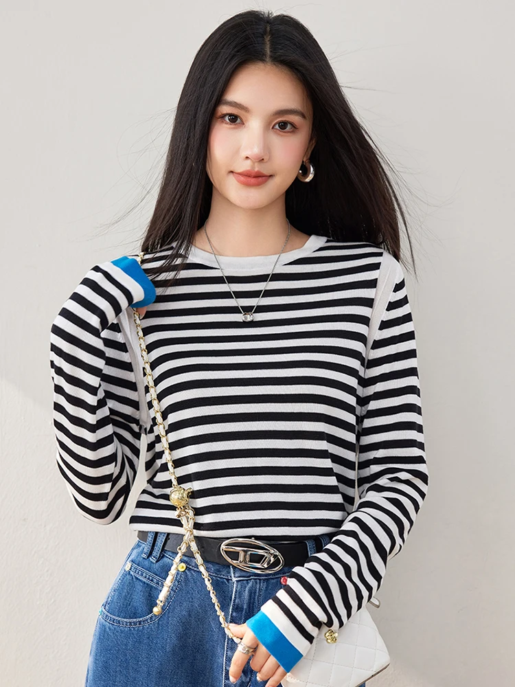 Stripe Knitted Sweater Women 2024 Autumn Winter Loose Casual Pullovers Female Temperament Long-sleeved Round Neck Tops