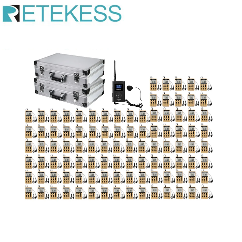 

RETEKESS Tour Guide System 1pc FT11 Transmitter 100pc V112 Receiver For Tour Guide Church Conference With 2pc Storage Box