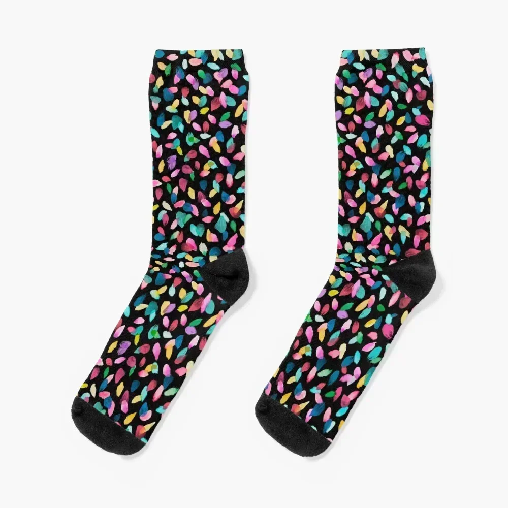 Multicolored Flower Petal Confetti Party - Black Socks funny gifts sports stockings Socks Men's Women's